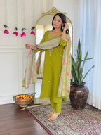 The52 Women's Viscose Embroidery work Straight Kurta with Pant and Dupatta Set - Distacart