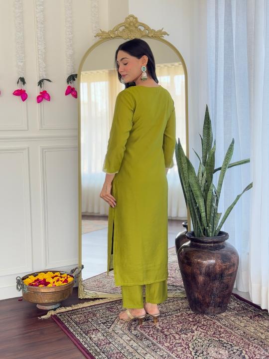 The52 Women's Viscose Embroidery work Straight Kurta with Pant and Dupatta Set - Distacart