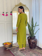The52 Women's Viscose Embroidery work Straight Kurta with Pant and Dupatta Set - Distacart