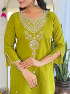 The52 Women's Viscose Embroidery work Straight Kurta with Pant and Dupatta Set - Distacart