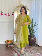 The52 Women's Viscose Embroidery work Straight Kurta with Pant and Dupatta Set - Distacart