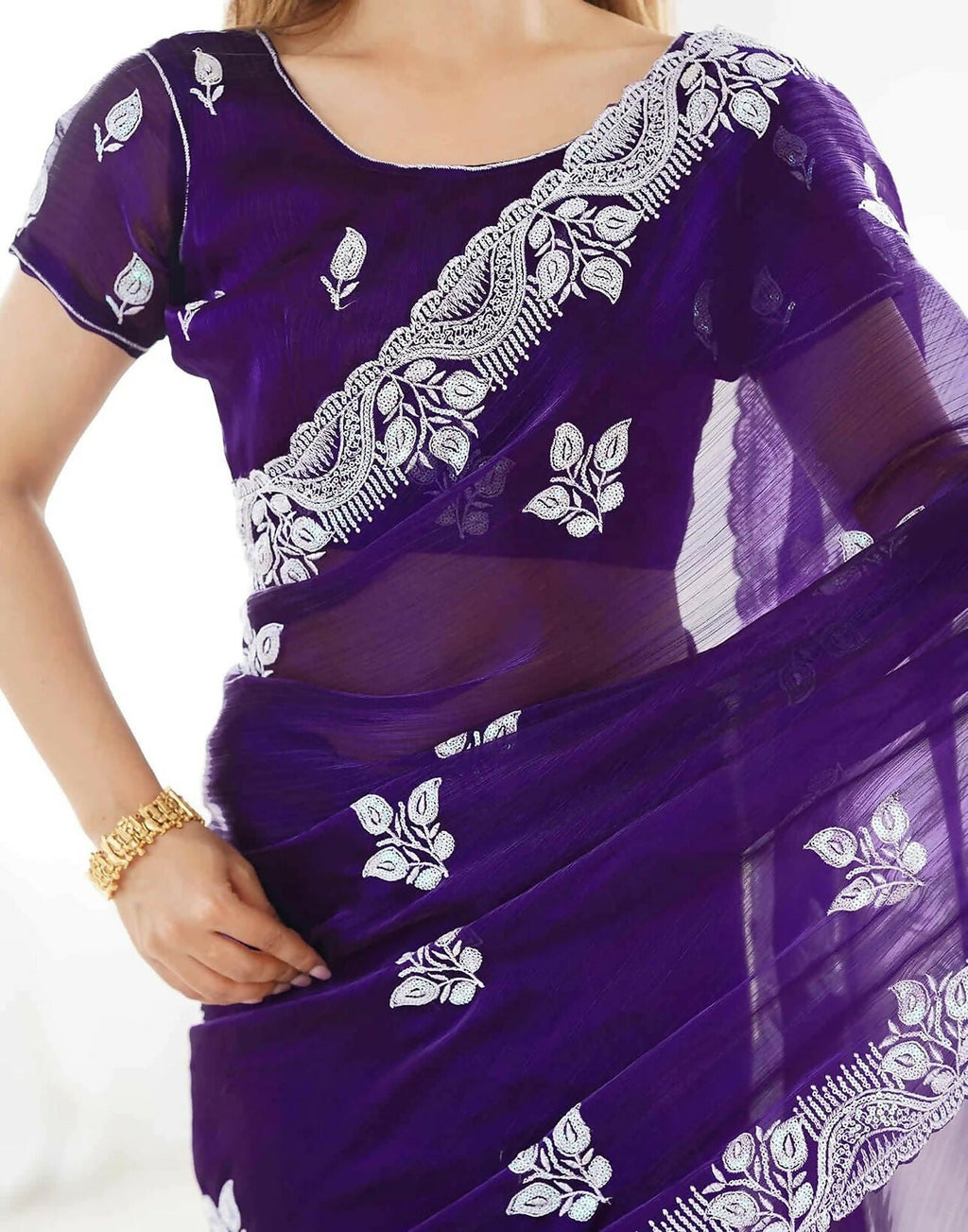 Joban Fashion Shimmer Chiffon Pastel Purple Color Sequence Saree - Distacart