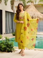 The52 Women Embroidered Rayon Fabric Straight Kurta, Pant and Dupatta Set - Distacart