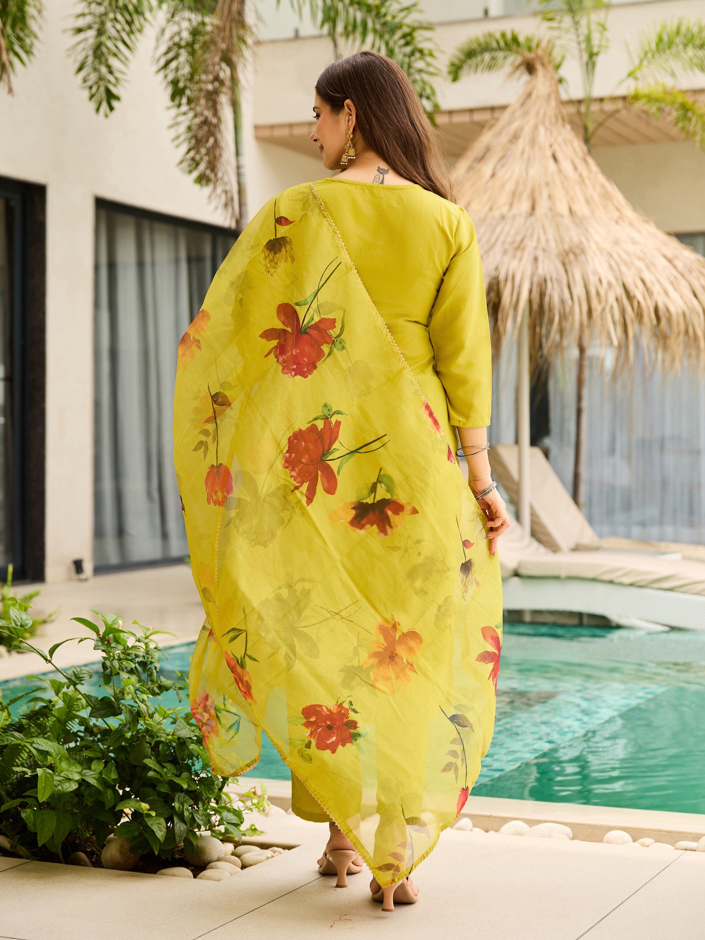 The52 Women Embroidered Rayon Fabric Straight Kurta, Pant and Dupatta Set - Distacart