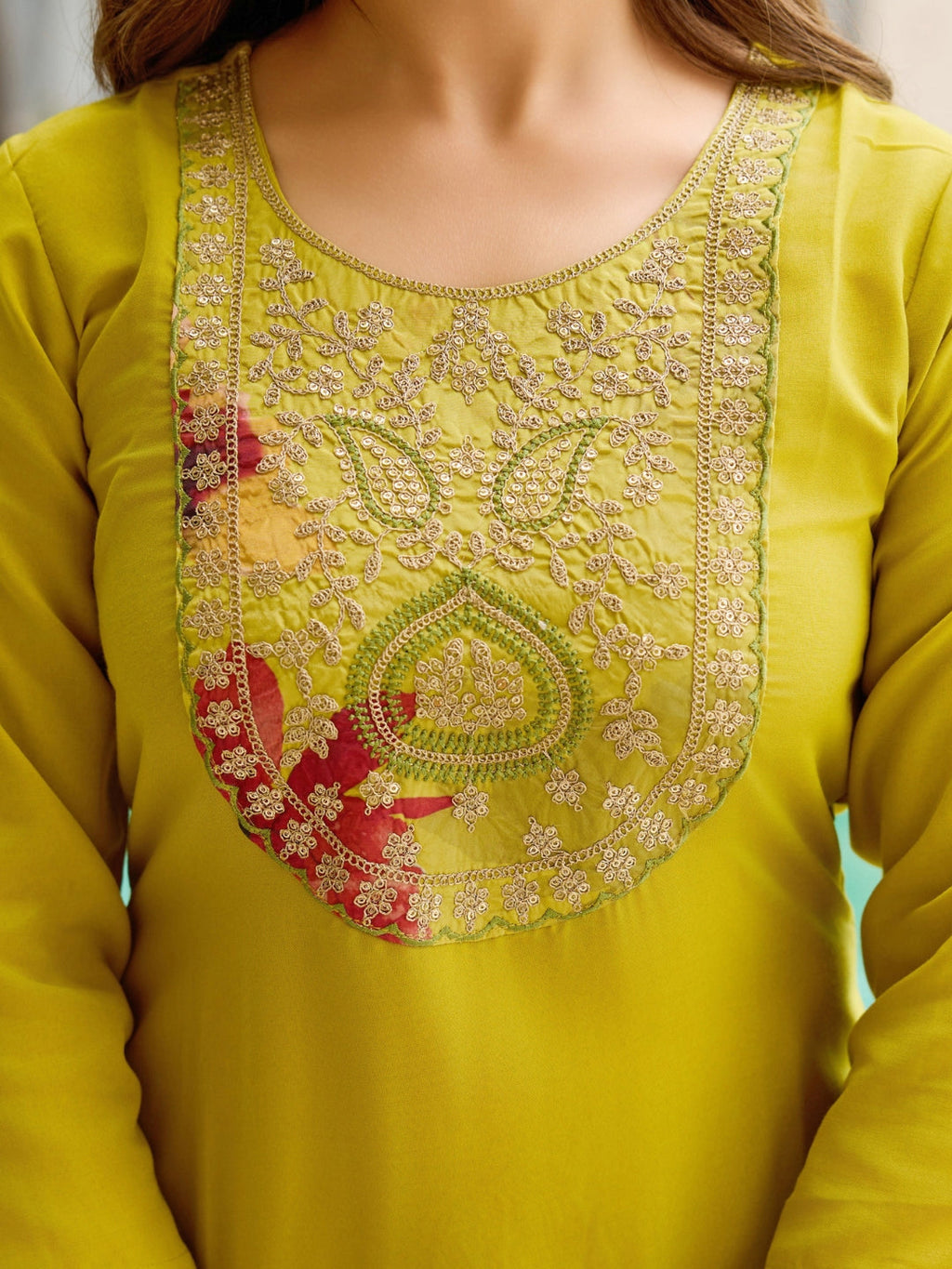 The52 Women Embroidered Rayon Fabric Straight Kurta, Pant and Dupatta Set - Distacart