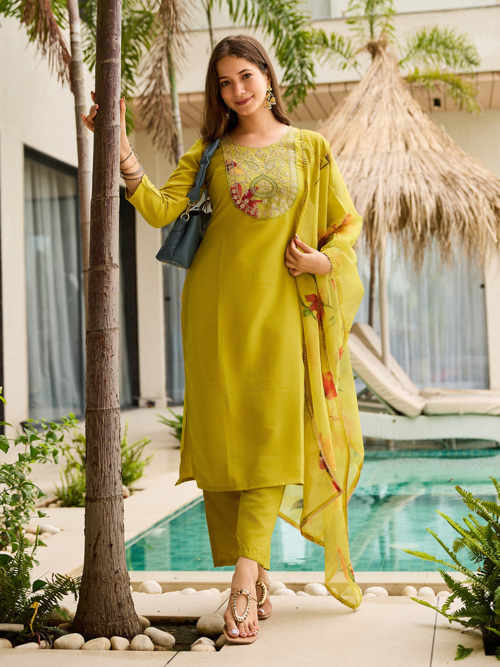 The52 Women Embroidered Rayon Fabric Straight Kurta, Pant and Dupatta Set - Distacart