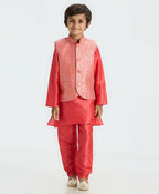 Joban Fashion Kids Island Sequence work Nehru Jacket Full Sleeves Kurta, Pajama Set - Tomato Red - Distacart