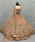 Jyoti Fashion Women's Peach Bridal Net Fancy Sequins with Multi Thread Embroidered & Handwork Wedding Lehenga Choli