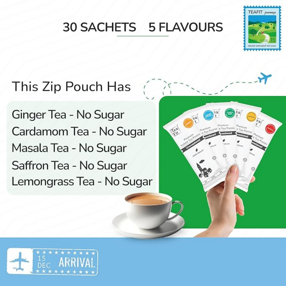TeaFit Premium NO SUGAR Instant Assorted Tea Premix - Traveler Pack - Distacart