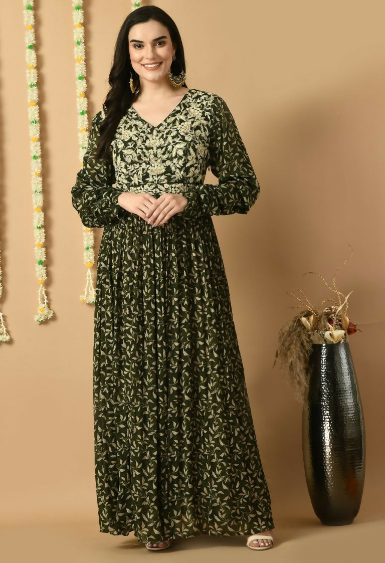 Joban Fashion Green Chinnon Kurta Set