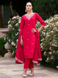 The52 Red Women's Gorgeous Embroidered Rayon Slub Fabric Straight Kurta Pant with Dupatta Set - Distacart