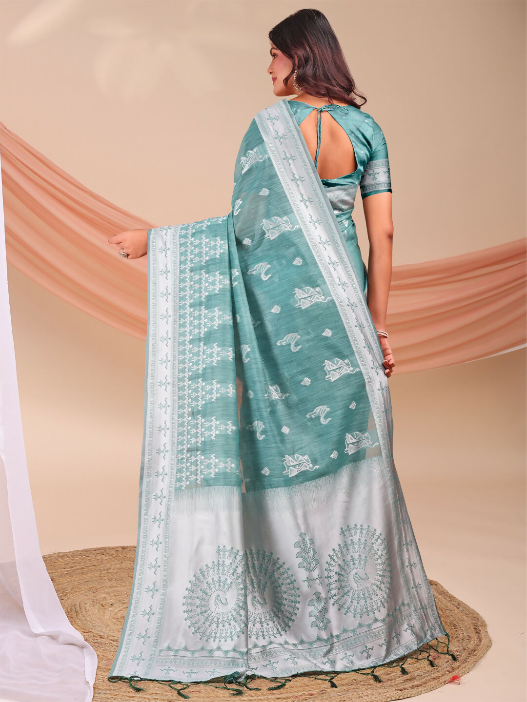 Shree Shyam Fashion Varnika Sea Green Linen Cotton Saree