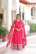 Lehenga Mart Premium Readymade Gown With Dupatta Set For Women-Rani Pink - Distacart