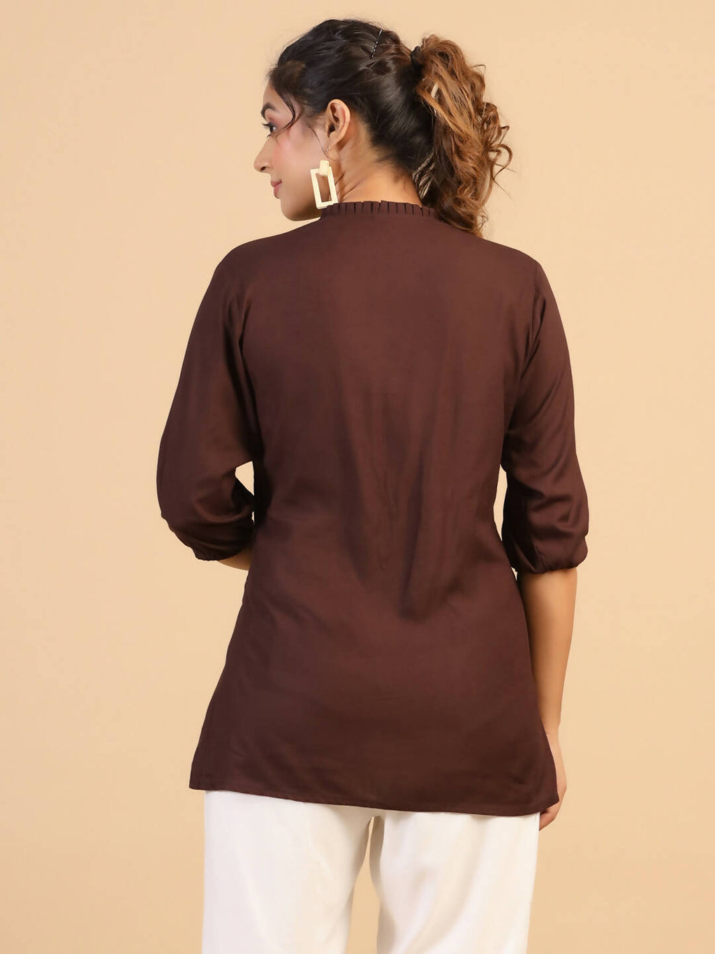 Womens Brown Rayon Solid Top - Keeva