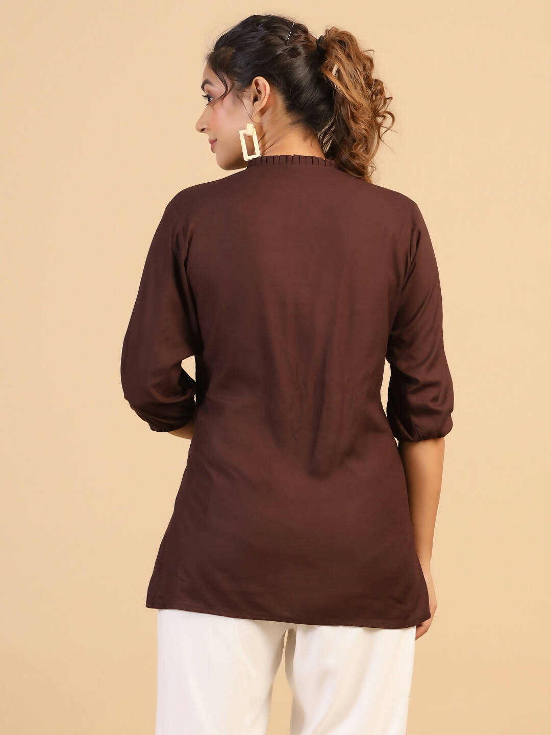 Womens Brown Rayon Solid Top - Keeva