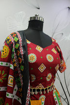 Multi Color Pure Cotton Hand Block Print Navratri Lehenga Choli with Dupatta - Raas
