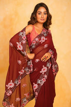 Vamsee Annie Maroon Georgette Silk Saree