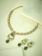 Nuyug 22K Gold-Plated Kundan Studded Faux Jasper Stone Necklace Set