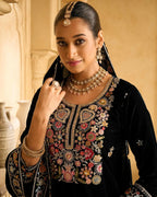 Anaita Black Embroidered Velvet Stitched Plazo Suit - Distacart