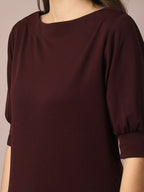 Myshka Women's Coffee Brown Solid Boat Neck Party Top With Trousers Co-ord set