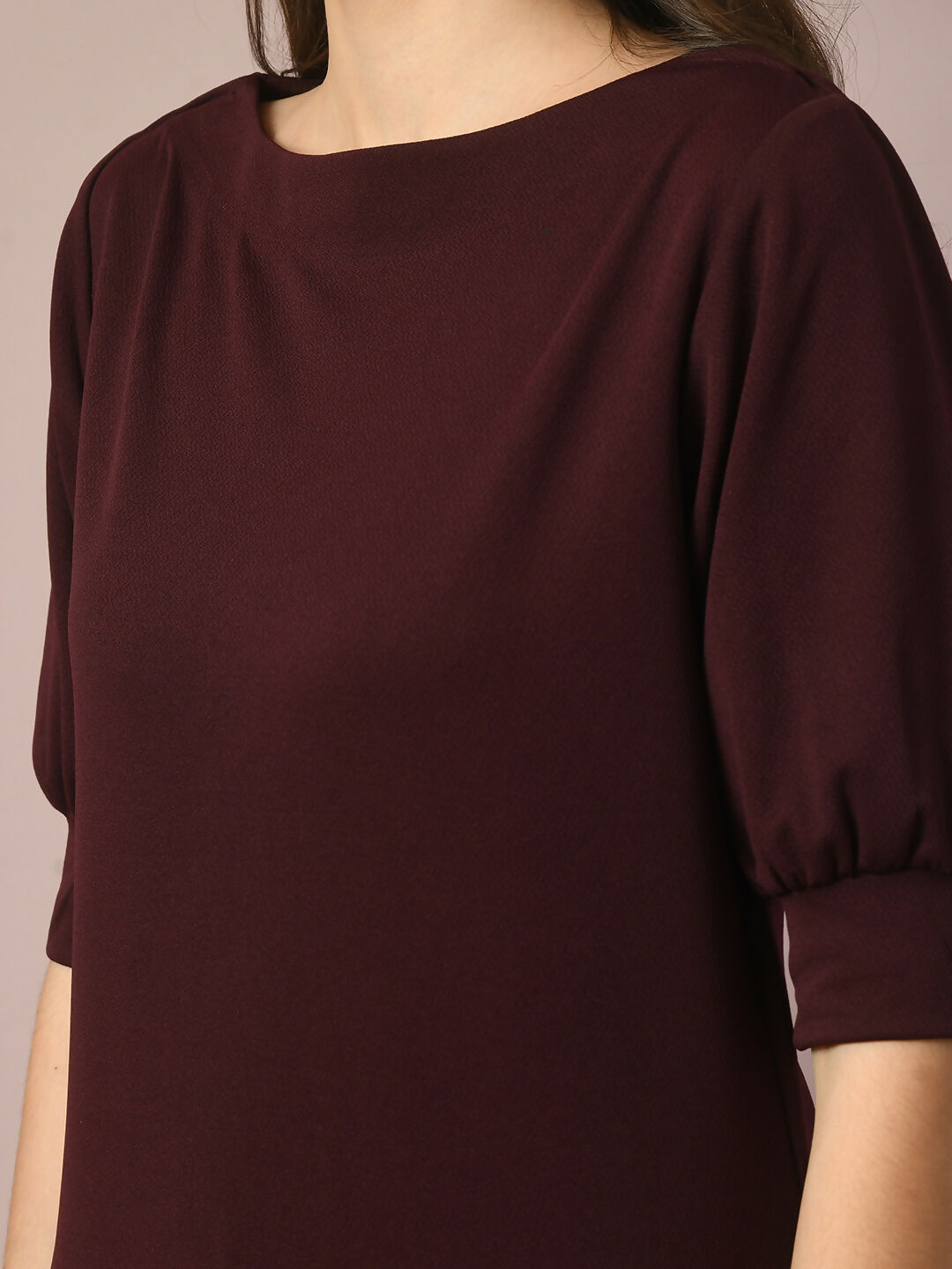 Myshka Women's Coffee Brown Solid Boat Neck Party Top With Trousers Co-ord set