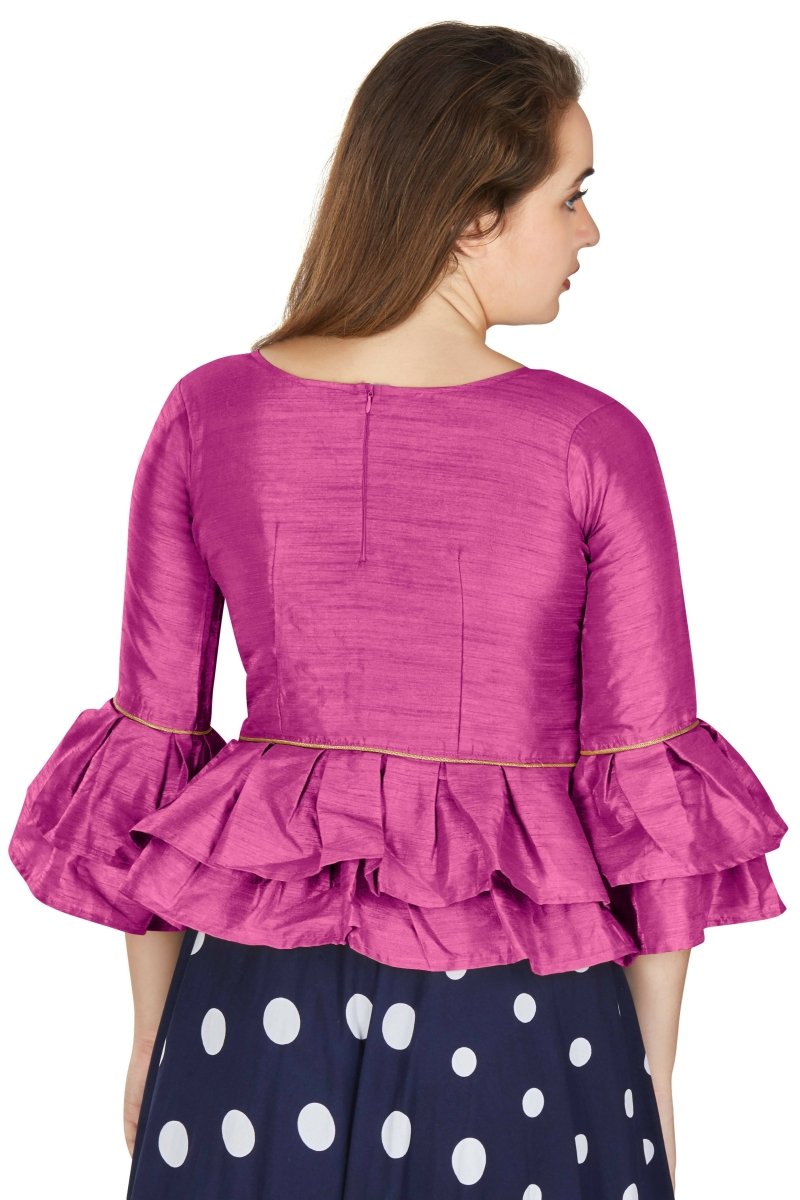 Aastha Fashion Women's Purple Art Silk Bell Sleeves attire with Poly Cotton Lining Blouse
