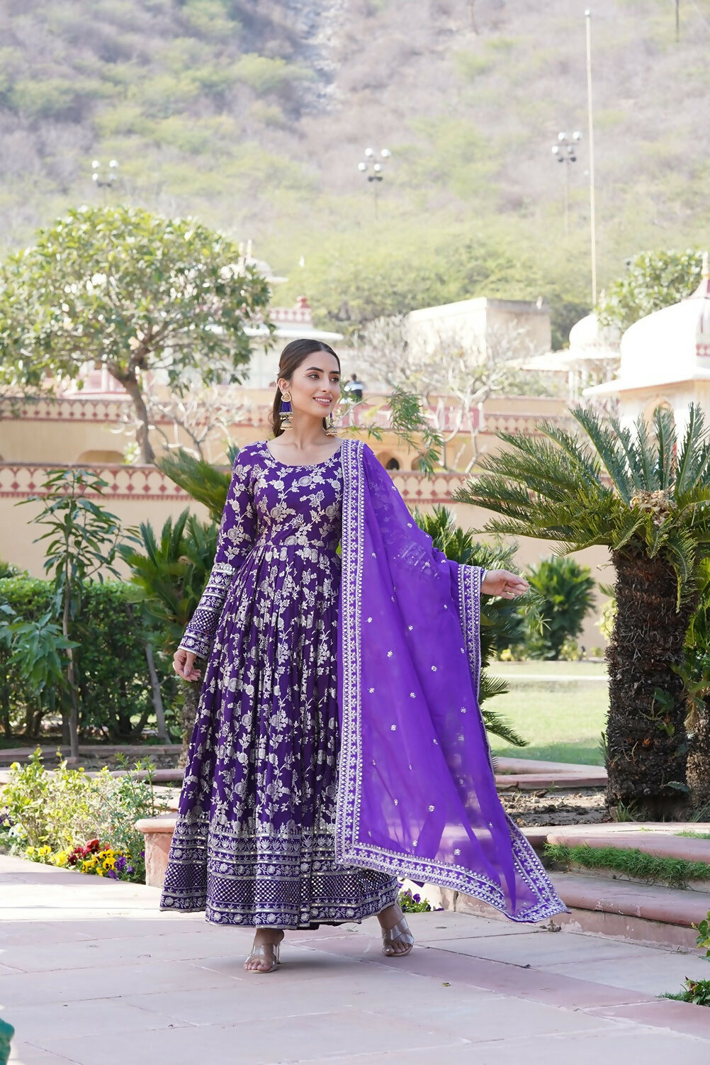 Joban Fashion Purple Viscose Jacquard Sequence Embroidery Work Kurta Set - Distacart