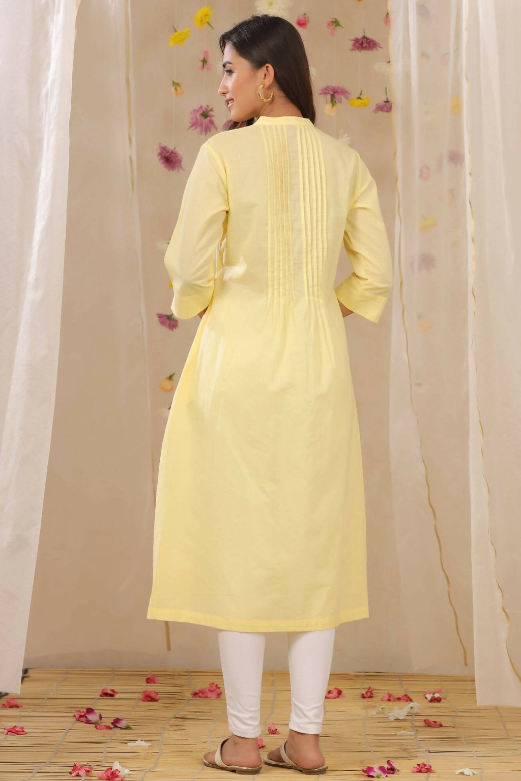 Juniper Women Limeyellow Cambric Solid A-Line Kurta - Distacart