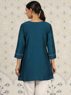 Teal Chinon Embroidered Straight Top - Zeny