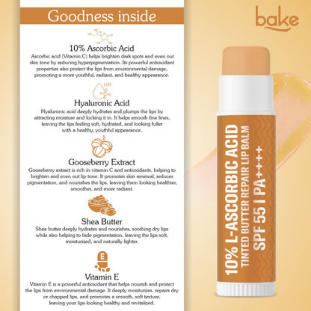 Bake 10% L-Ascorbic Acid Tinted Butter Brightening Lip Balm SPF 55 PA++++ - Distacart
