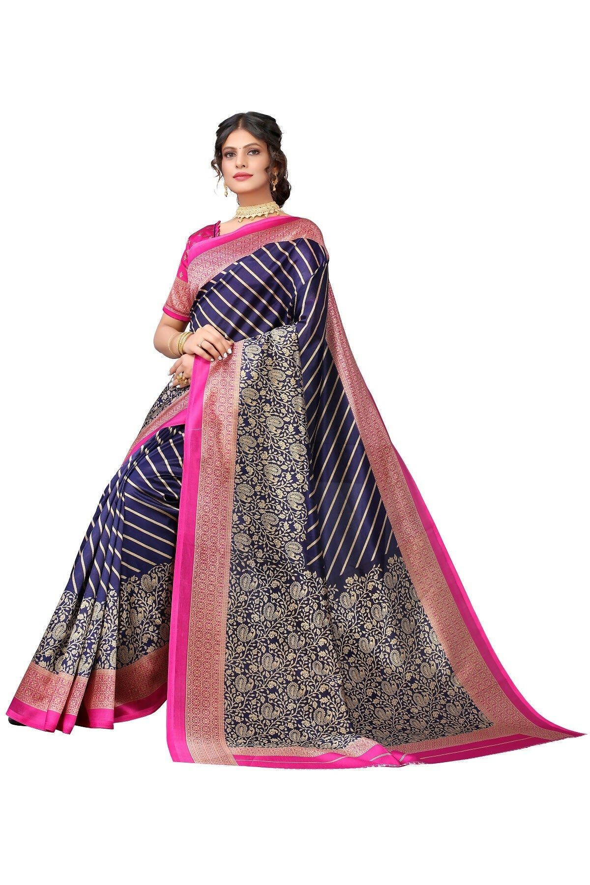 Vamika Navy Blue Printed Art Silk Saree
