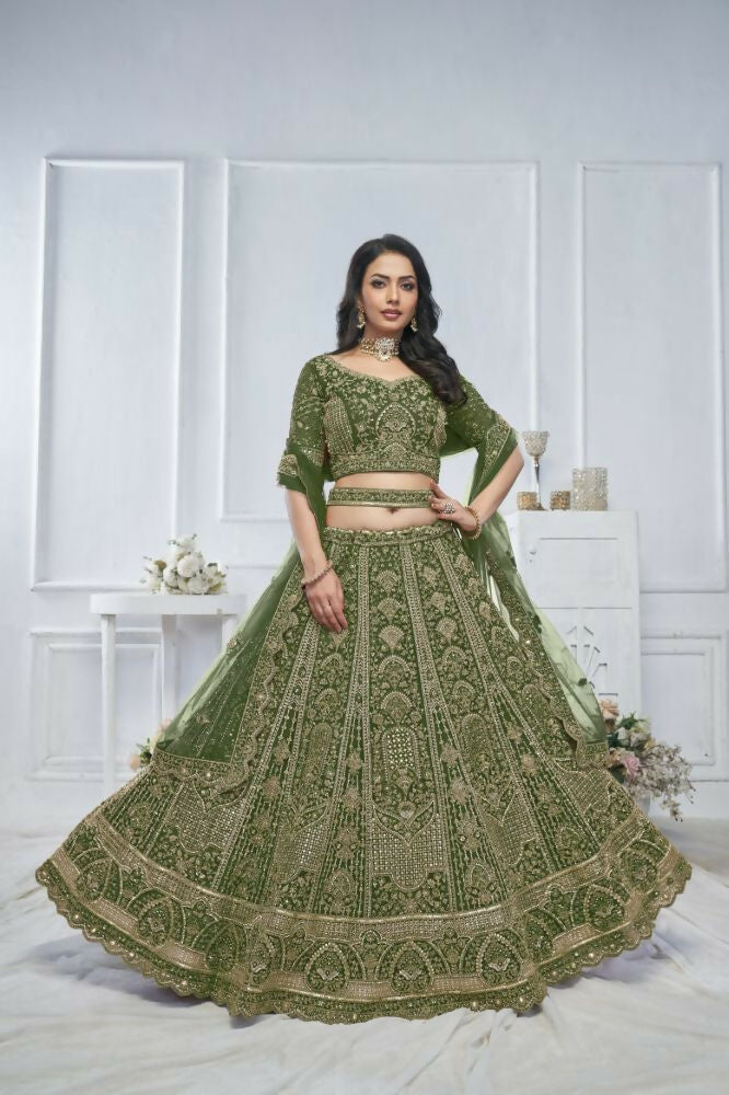 Kesar Fab Green Net Hand_Woven Lehenga