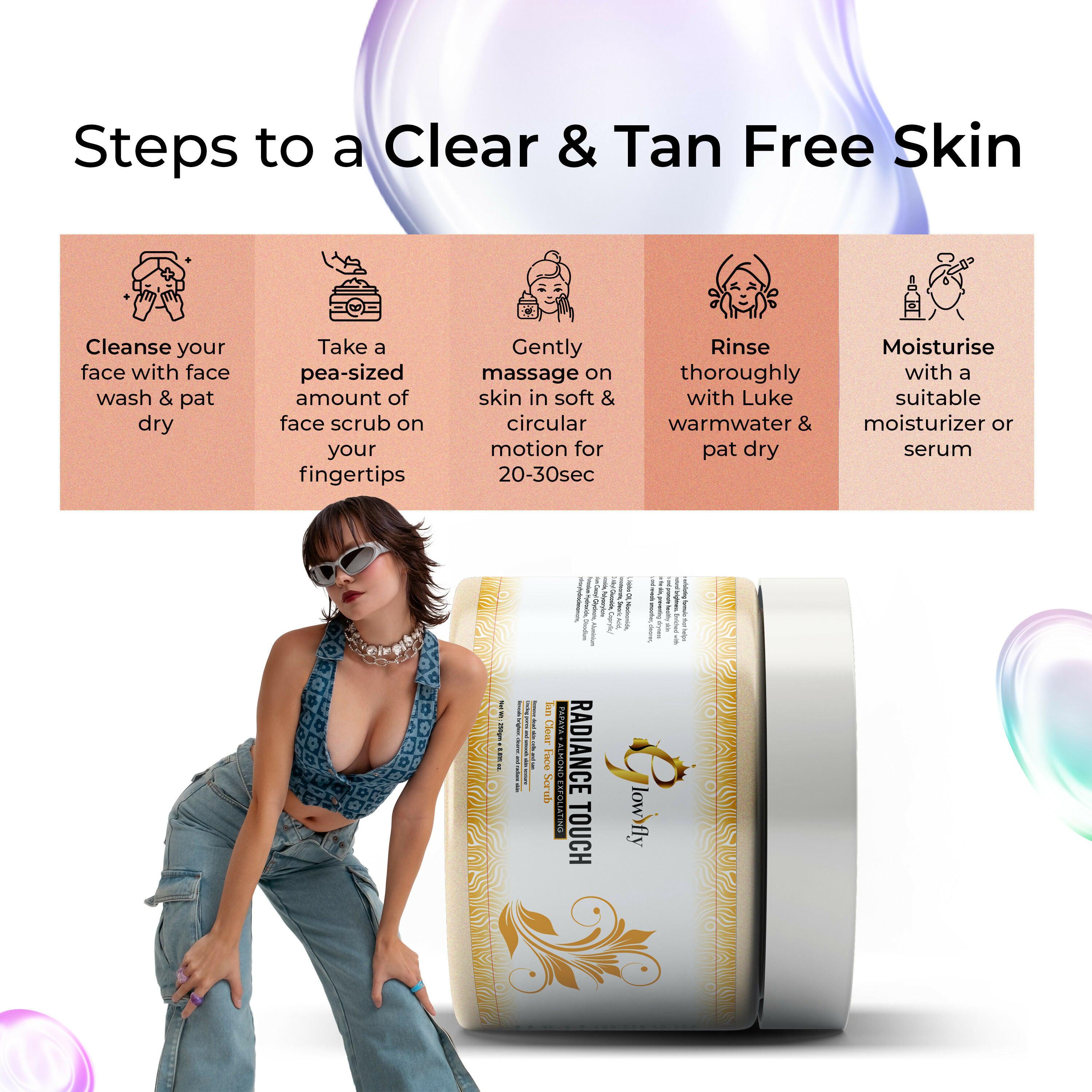 Glowifly Radiance Touch Tan Clear Face Exfoliating Scrub - Papaya Scrub for Face
