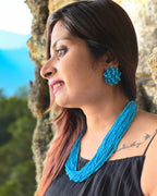 Inhanns Vibrant Handmade 20 Layers Beaded Necklace With Matching Earrings - Sky Blue