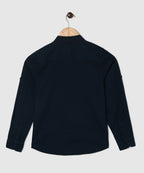 Manet Boys Mandarin Collar Full Sleeves Melange Shirt - Navy Blue