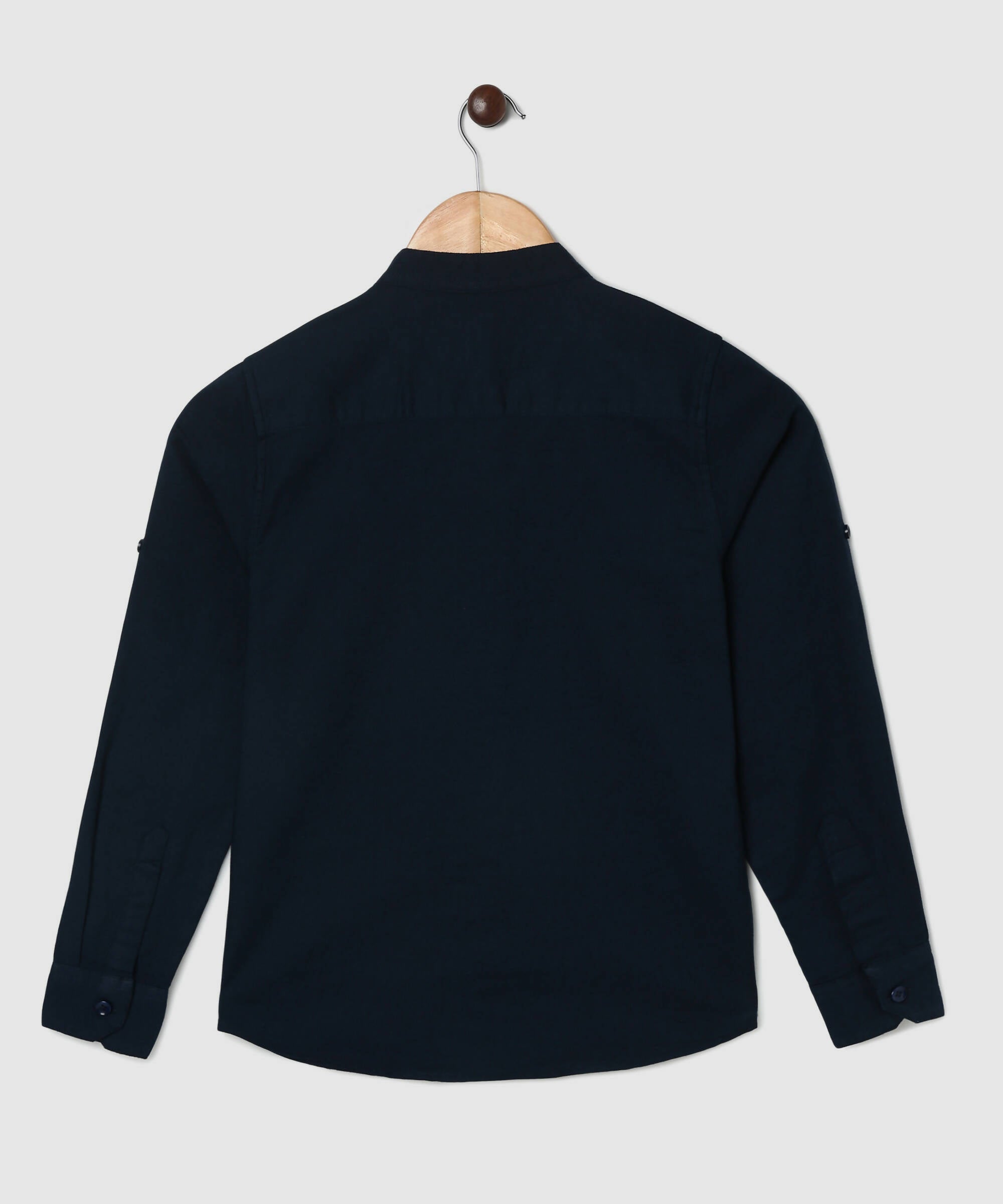 Manet Boys Mandarin Collar Full Sleeves Melange Shirt - Navy Blue