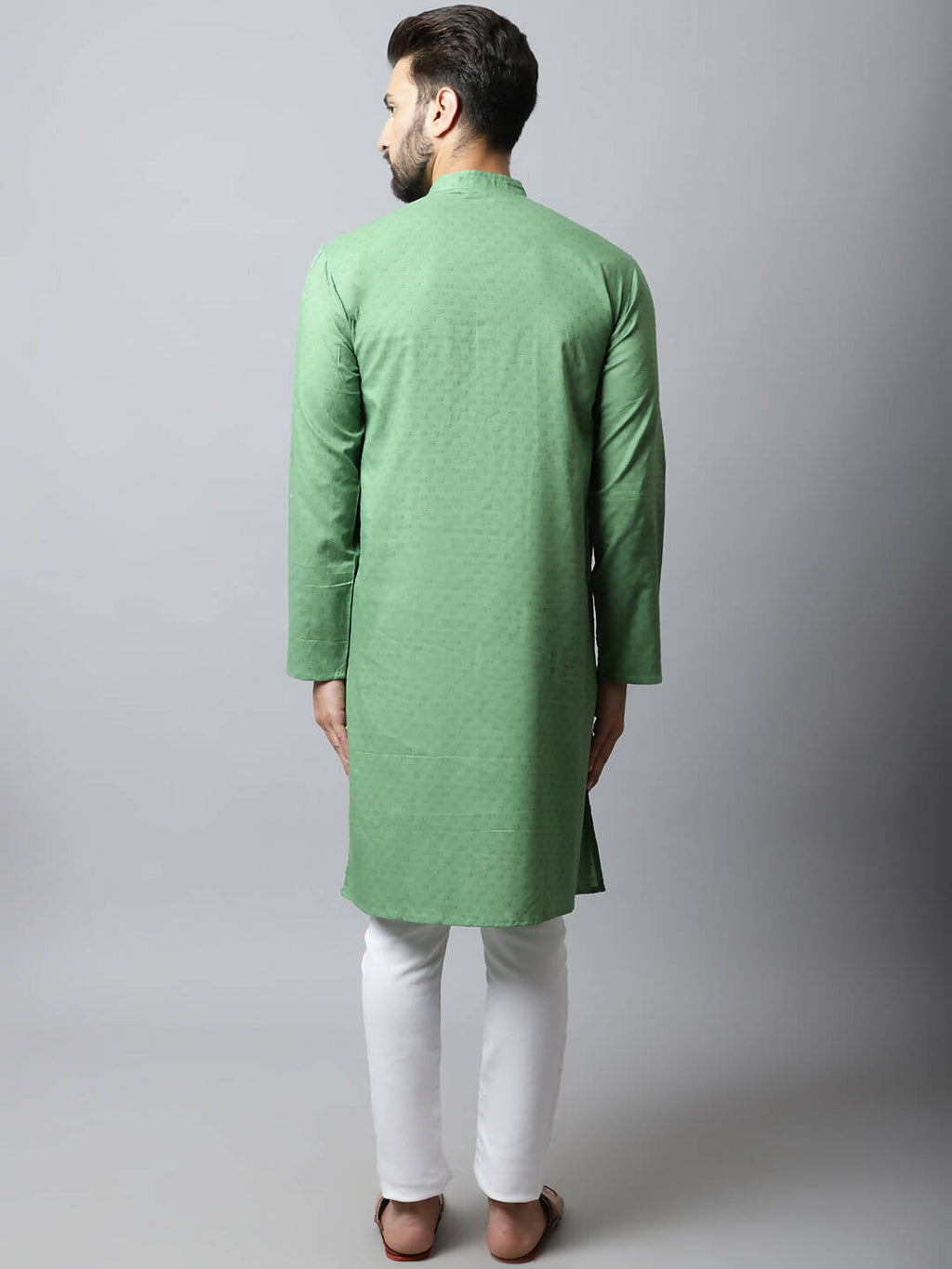 Even Apparels Green Color Pure Cotton Men's Kurta With Band Collar (SLD073) - Distacart