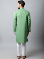 Even Apparels Green Color Pure Cotton Men's Kurta With Band Collar (SLD073) - Distacart
