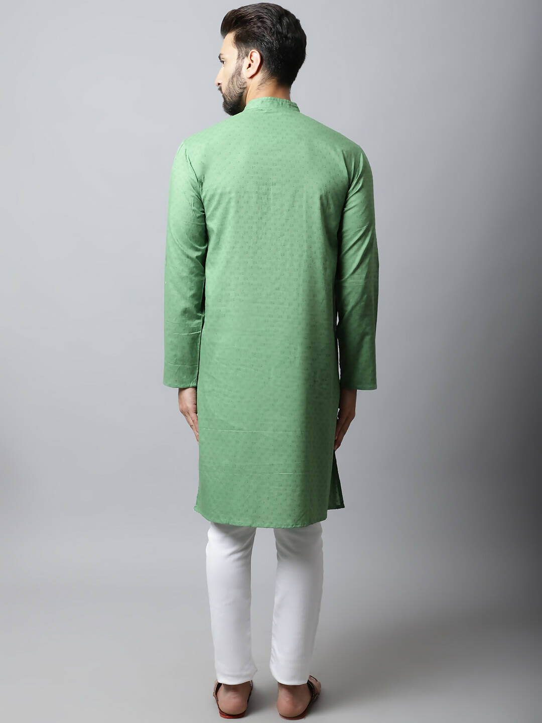 Even Apparels Green Color Pure Cotton Men's Kurta With Band Collar (SLD073) - Distacart