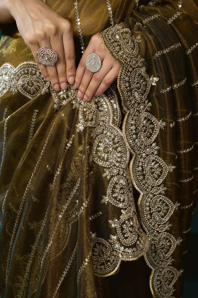 Joban Fashion Mehendi Green Net Party Wear Sarees - Distacart