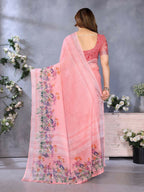 PR Fashion Peach Handloom Linen Cotton Saree
