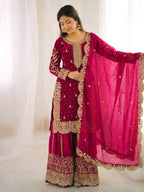 Teeya Creation Rani Color Fendy Silk Embroidery Work Wedding Wear Salwar Suit - Distacart