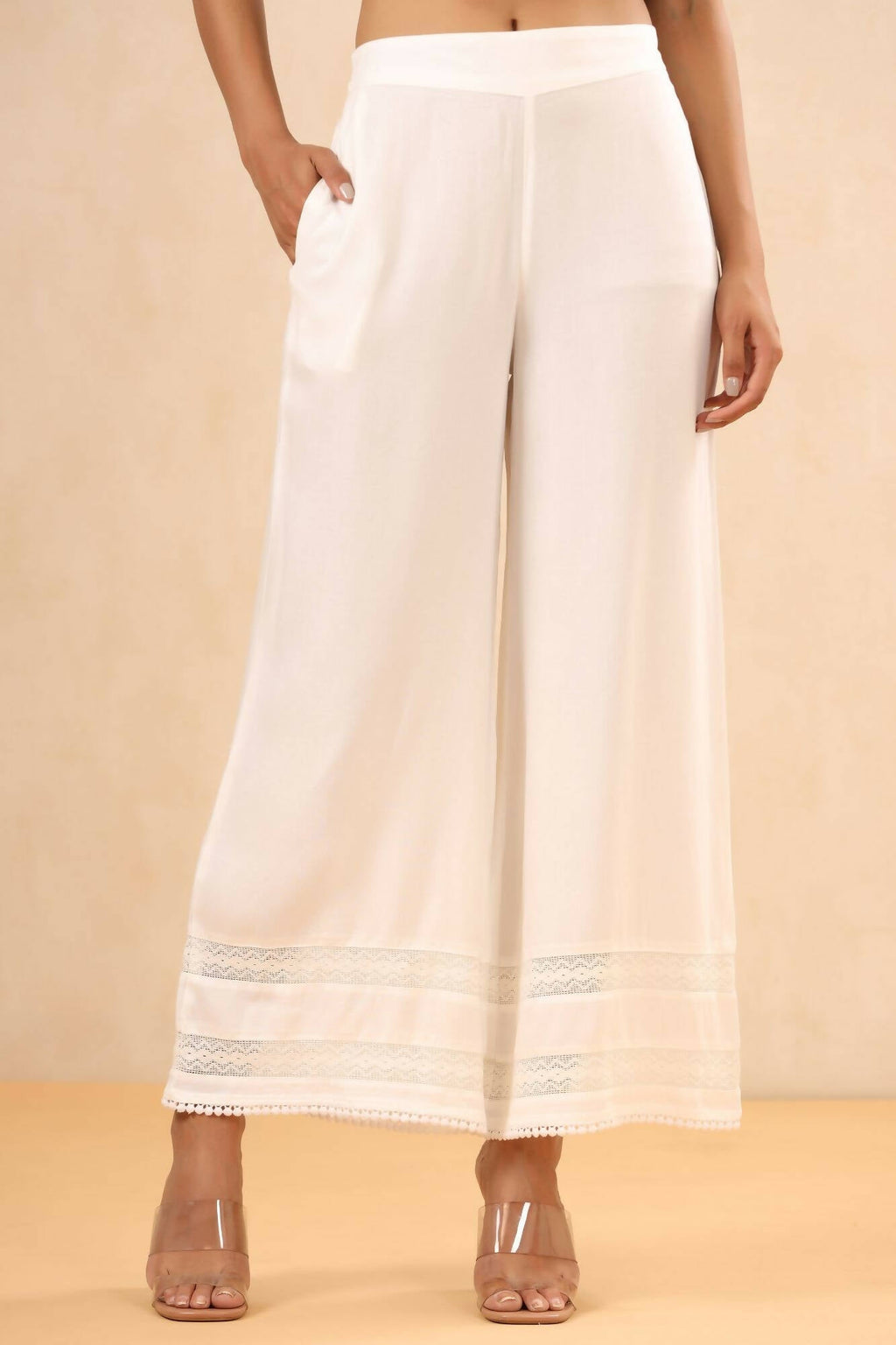 Juniper Women White Rayon Solid Straight Palazzo - Distacart