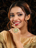 Ruby Raang Gold Polished Green Kundan Cocktail Ring