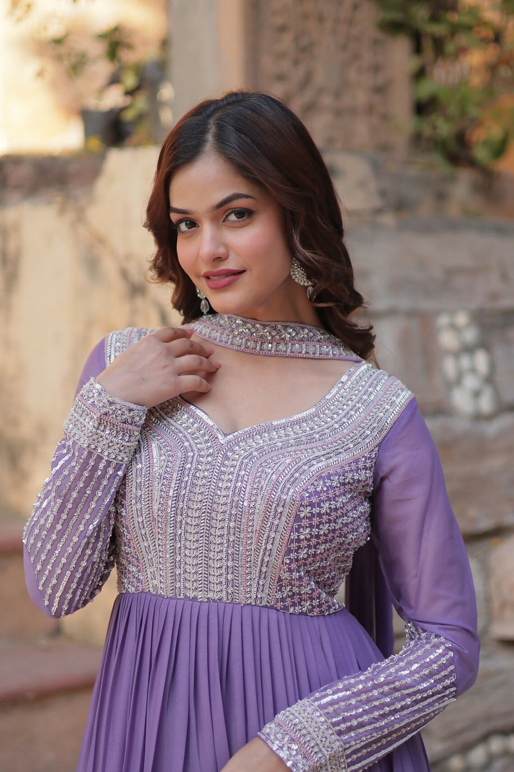 Joban Fashion Lavender Georgette Sequence Embroidery Work Kurta Set - Distacart