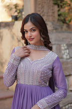 Joban Fashion Lavender Georgette Sequence Embroidery Work Kurta Set - Distacart