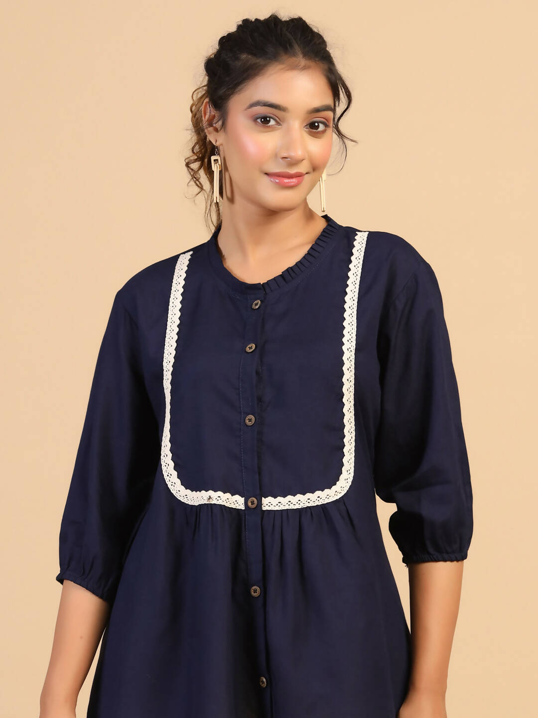 Womens Dark Blue Rayon Solid Top - Keeva