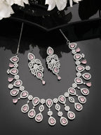 NVR Women Silver Plated & Pink Cz Stone Handcrafted Jewellery Set