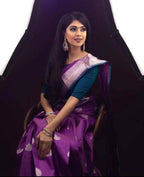 DEIANA'S Beautiful Designer Golden zari Soft Lichi Silk Saree - Purple