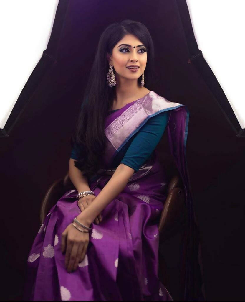 DEIANA'S Beautiful Designer Golden zari Soft Lichi Silk Saree - Purple